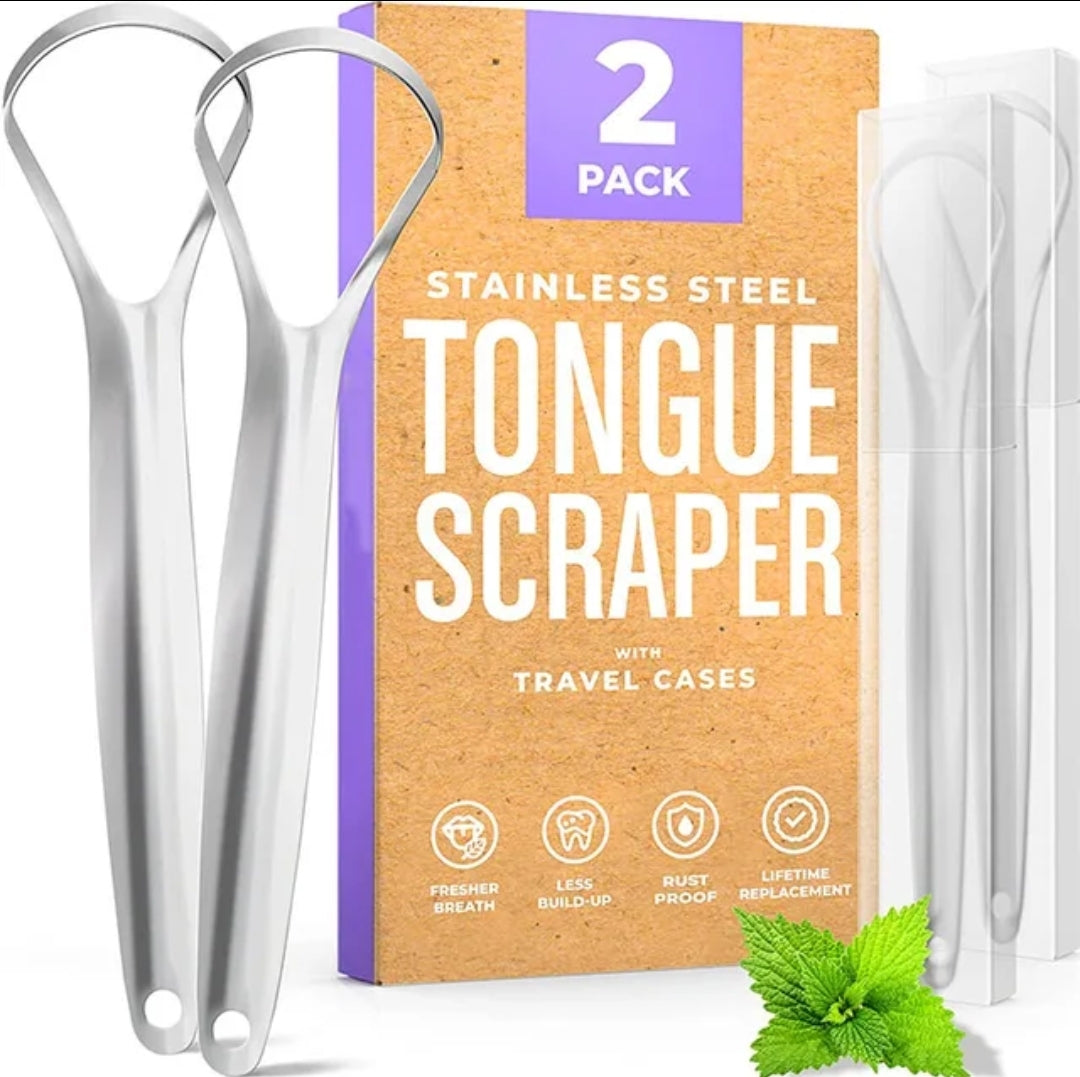 2- Pack Stainless Steel Tongue Scraper w/Travel Cases