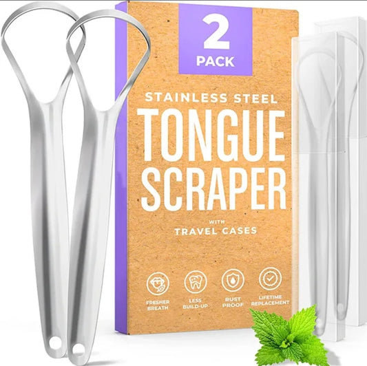 2- Pack Stainless Steel Tongue Scraper w/Travel Cases